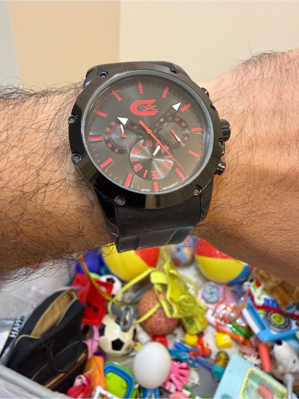 Croton CX328023 Men Black Chronograph Sports Watch Japan Movt Silicone Strap Red